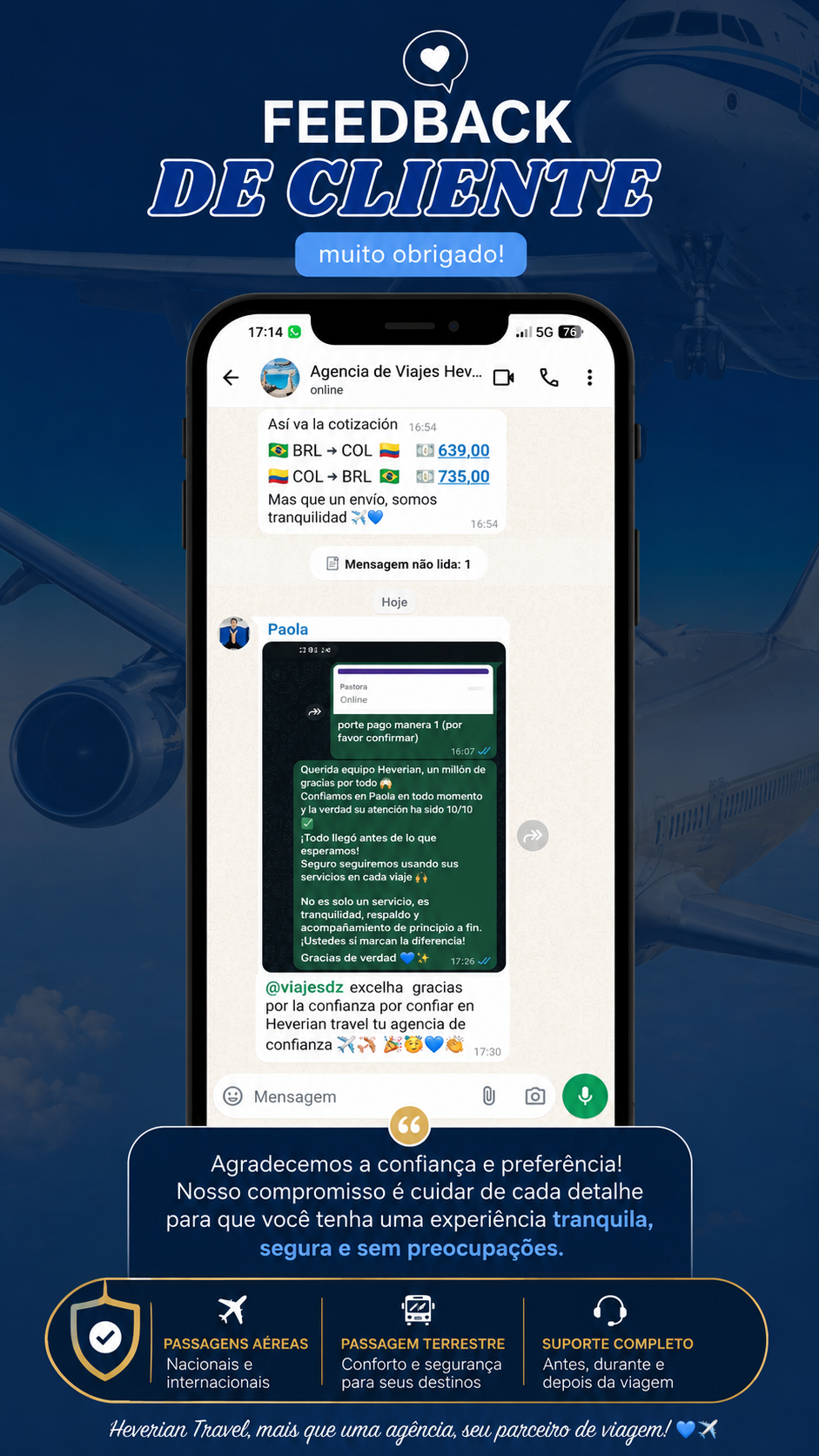 Depoimento real de cliente sobre cotação e emissão de passagem