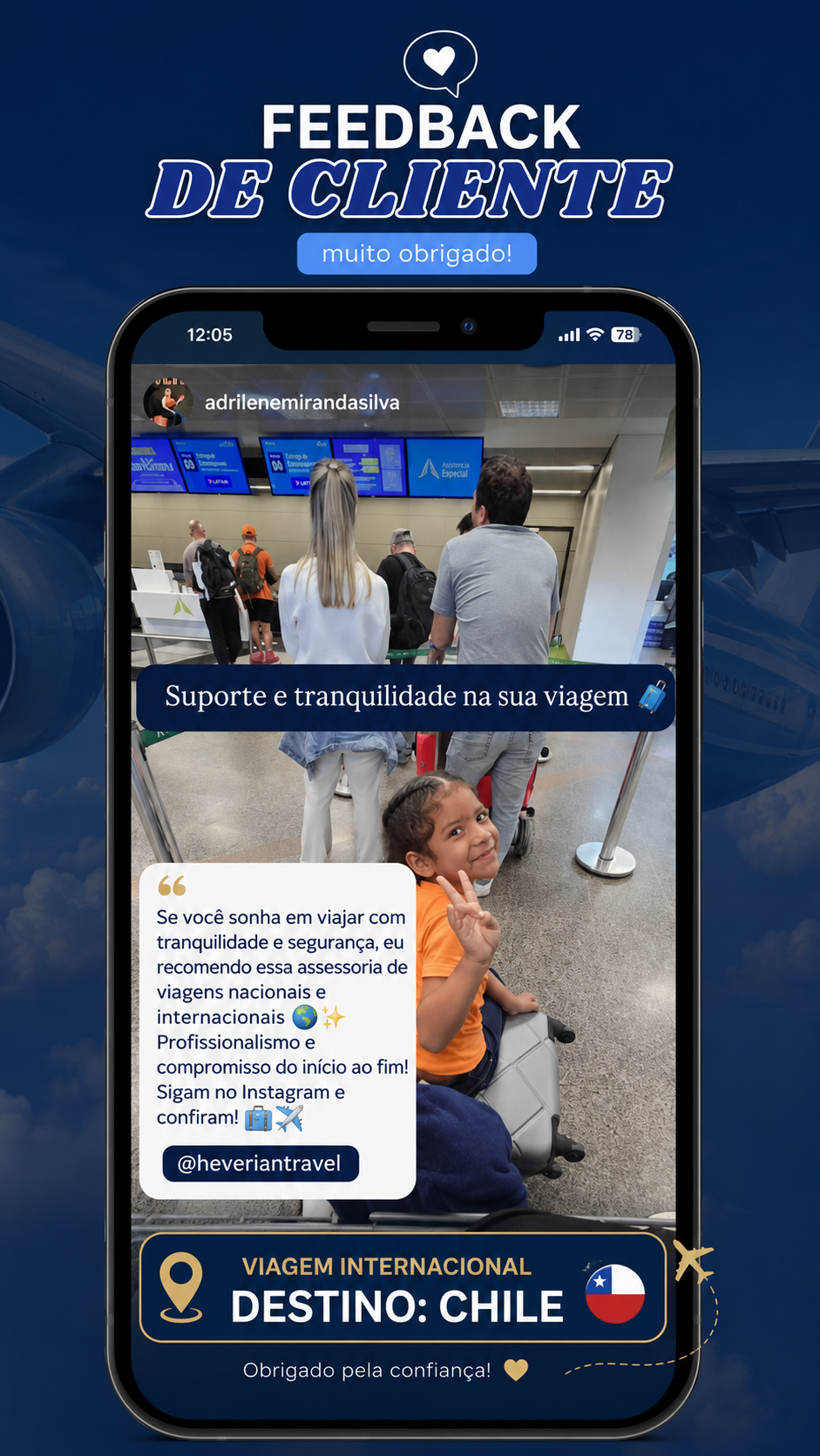 Depoimento real de cliente em viagem internacional para o Chile